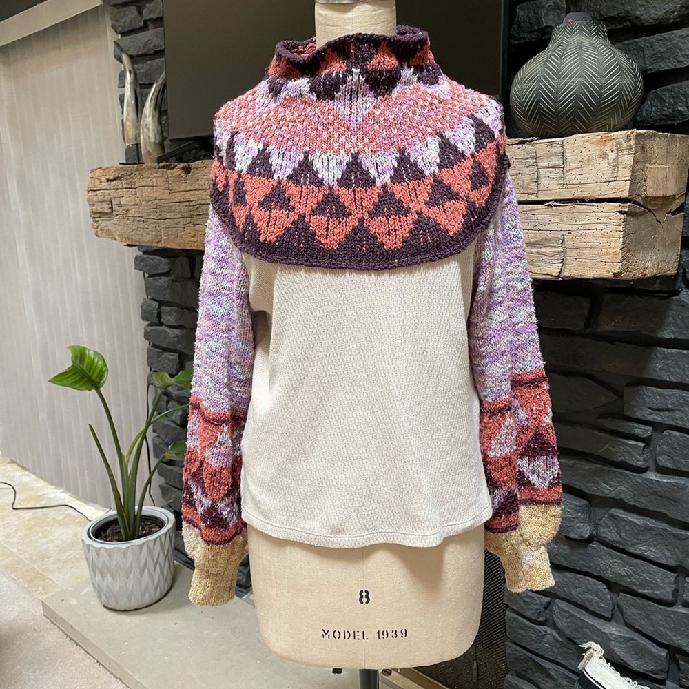 Free People Swit The Small Stuff Mixed Media Mock Neck Sweater Size Medium